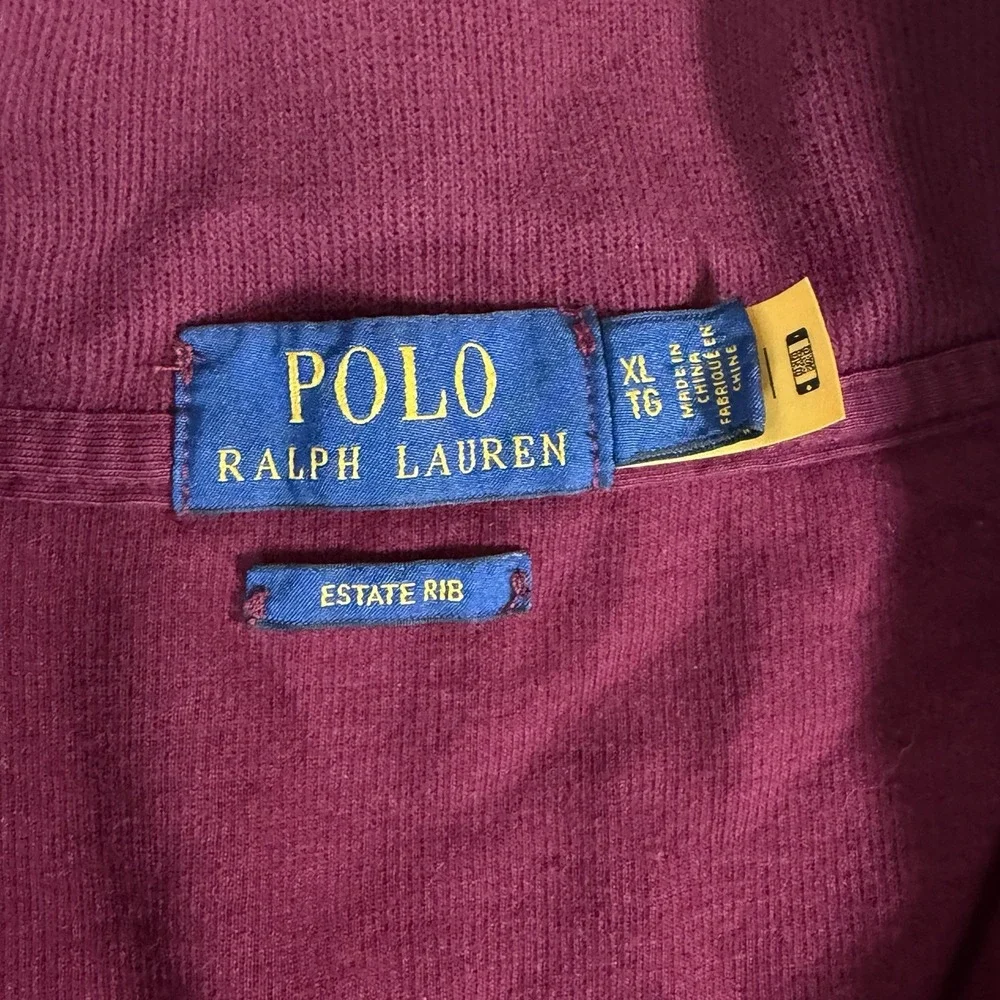 Polo Ralph Lauren Estate Rib Cotton Red 1/4 Quarter Zip Sweater XL Soft Cotton